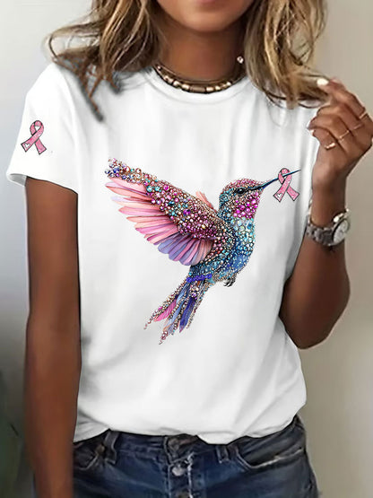 Frauen Brustkrebs Bewusstsein Kolibri Print Casual T-Shirt