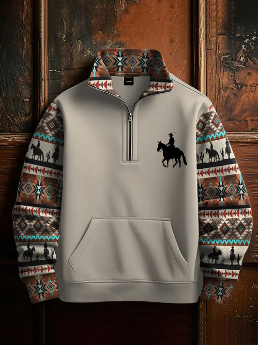Herren Retro Western Azteken Cowboy Print Casual Reiß verschluss Sweatshirt