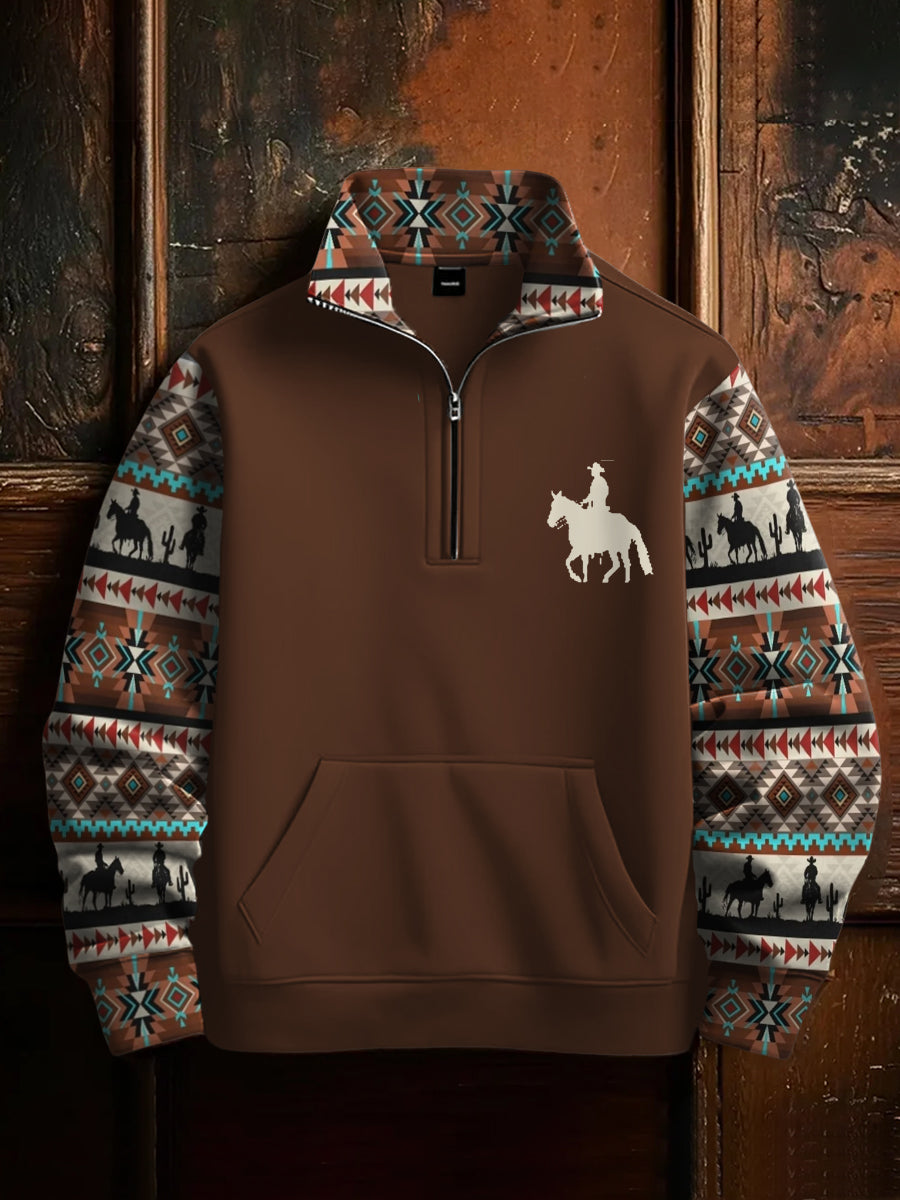 Herren Retro Western Azteken Cowboy Print Casual Reiß verschluss Sweatshirt