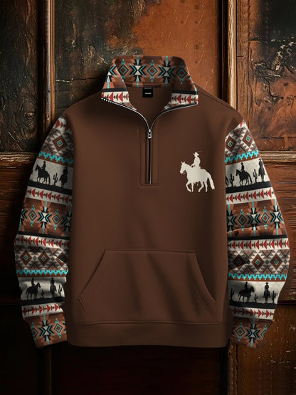 Herren Retro Western Azteken Cowboy Print Casual Reiß verschluss Sweatshirt