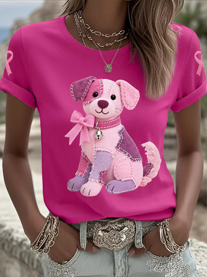 Frauen Rosa Hund Rosa Band Brustkrebs Sensi bilisierung T-Shirt