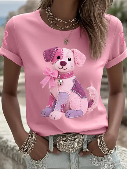 Frauen Rosa Hund Rosa Band Brustkrebs Sensi bilisierung T-Shirt