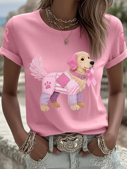 Frauen Rosa Hund Rosa Band Brustkrebs Sensi bilisierung T-Shirt