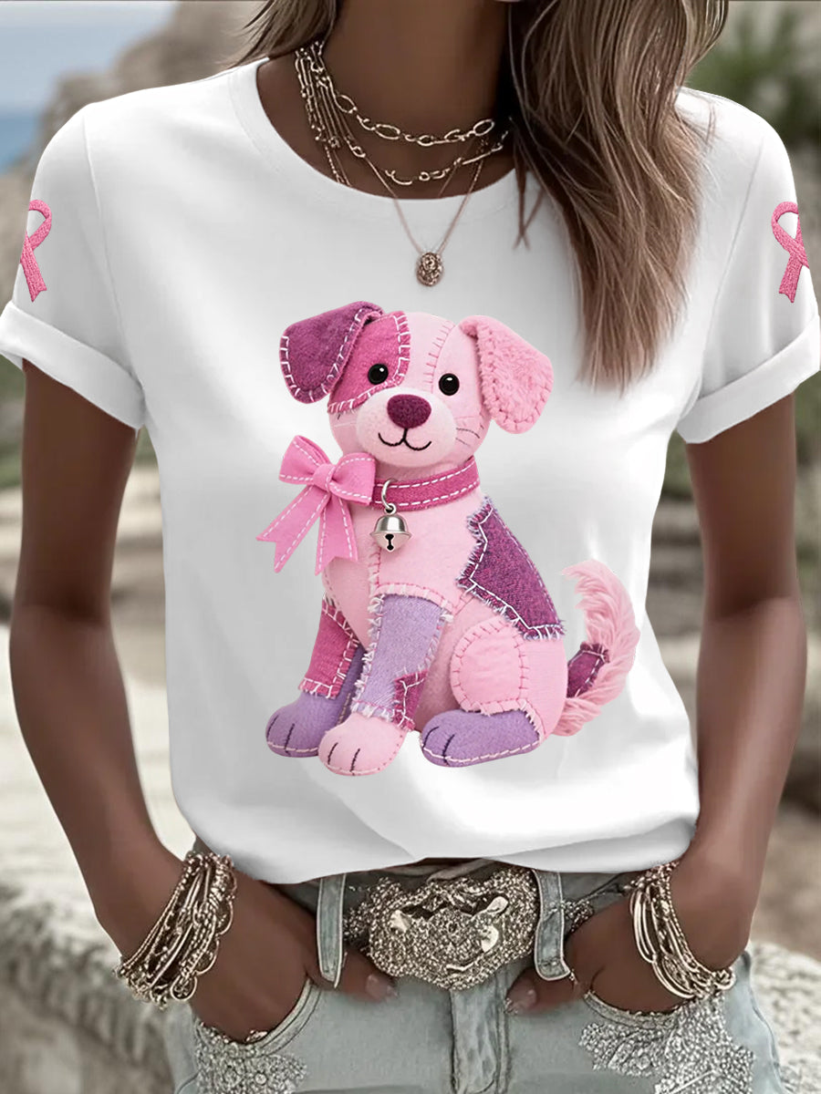 Frauen Rosa Hund Rosa Band Brustkrebs Sensi bilisierung T-Shirt