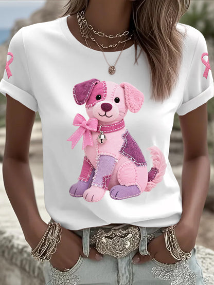 Frauen Rosa Hund Rosa Band Brustkrebs Sensi bilisierung T-Shirt