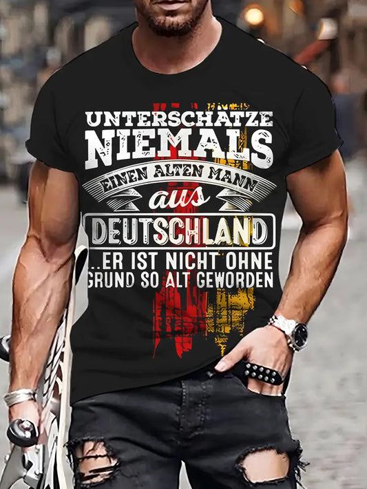 Herren Vintage Deutsches Kunstdruck Kurzarm T-Shirt