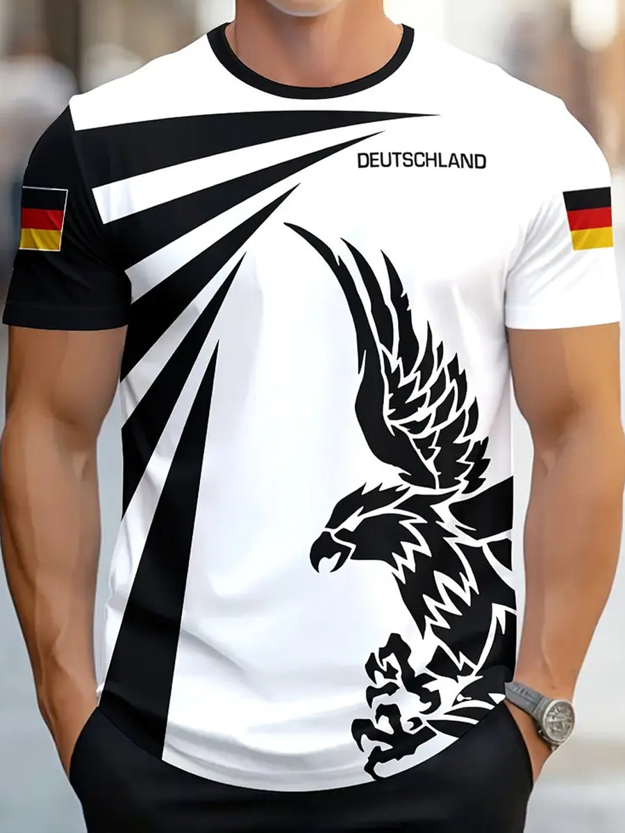Herren Vintage Deutsches Kunstdruck Kurzarm T-Shirt