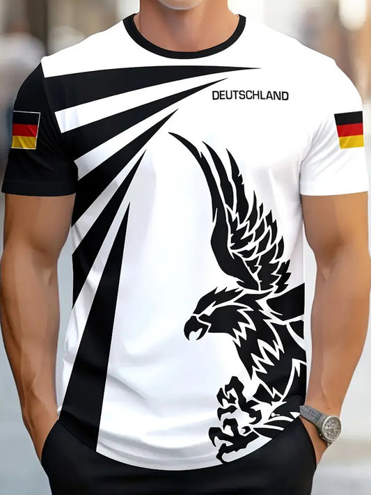Herren Vintage Deutsches Kunstdruck Kurzarm T-Shirt