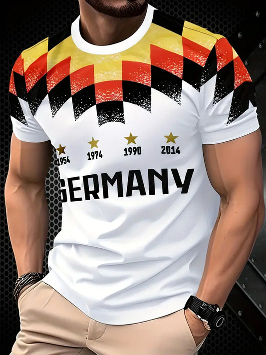 Herren Vintage Deutsches Kunstdruck Kurzarm T-Shirt