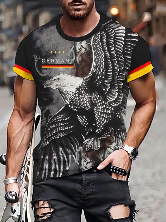 Herren Vintage Deutsches Kunstdruck Kurzarm T-Shirt