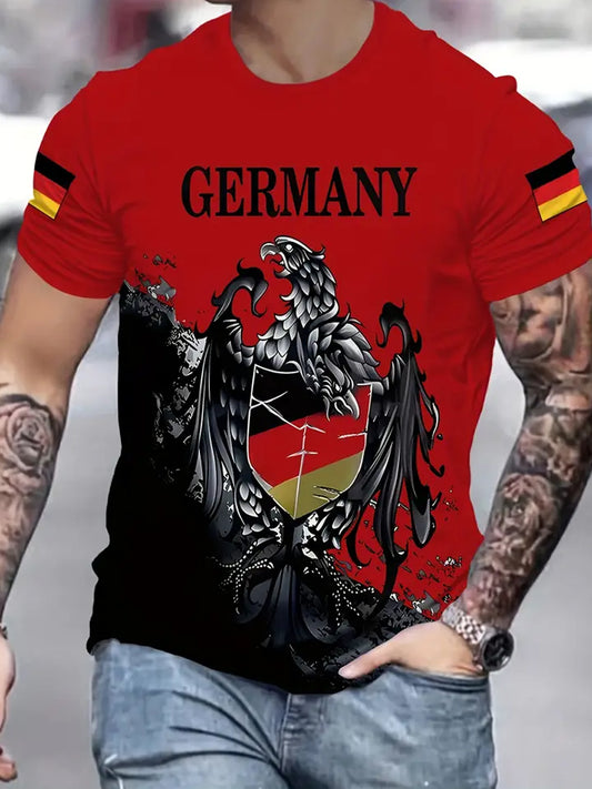 Herren Vintage Deutsches Kunstdruck Kurzarm T-Shirt