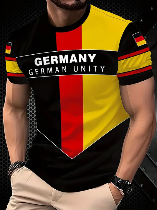 Herren Vintage Deutsches Kunstdruck Kurzarm T-Shirt