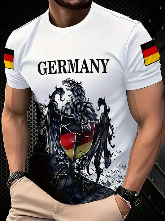 Herren Vintage Deutsches Kunstdruck Kurzarm T-Shirt