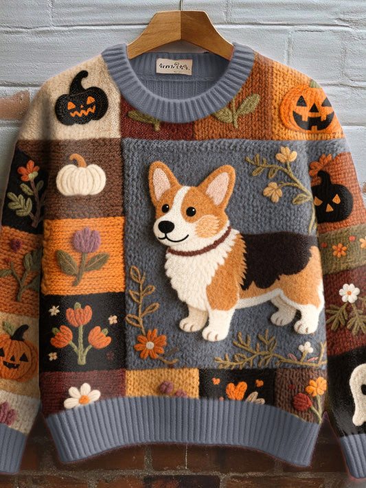 Corgi-Hunde filz für Frauen im Herbst, gemütlicher Strick pullover