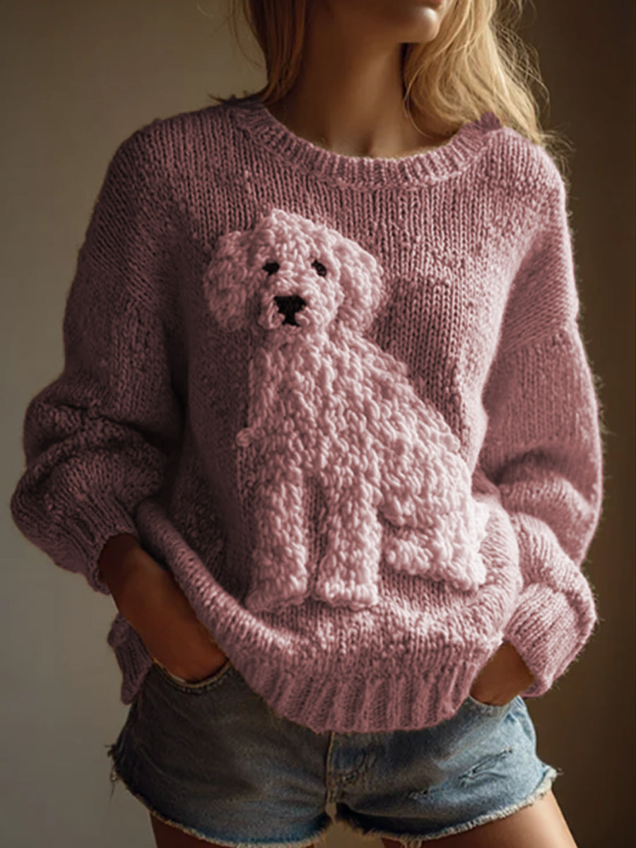 Damen Vintage Fuzzy Hund Filz Gemütliche Strick pullover