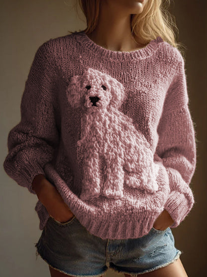 Damen Vintage Fuzzy Hund Filz Gemütliche Strick pullover