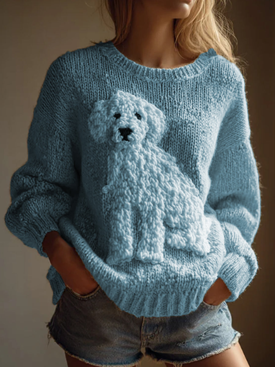 Damen Vintage Fuzzy Hund Filz Gemütliche Strick pullover