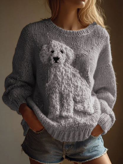 Damen Vintage Fuzzy Hund Filz Gemütliche Strick pullover