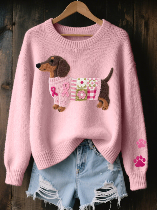 Damen Wollfilz Kunst Dackel Muster Gemütliche Strick pullover