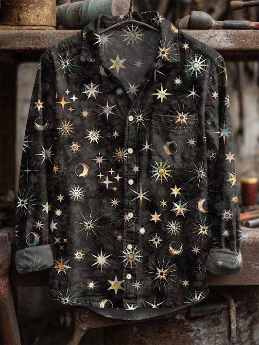 Herren Retro-Shirt mit Sonne und Mond druck Langarm
