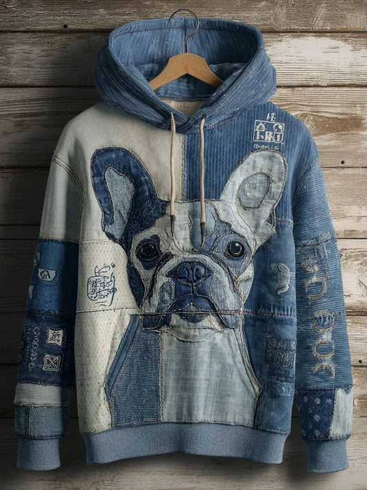 Denim Dog Print Kunst Casual Hoodie