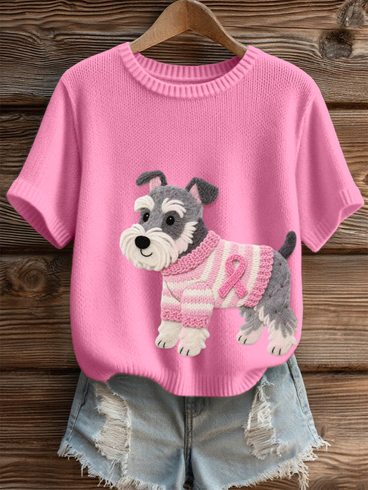 Damen Filz Kunst Schnauzer Hunde muster Gemütliches Strick oberteil