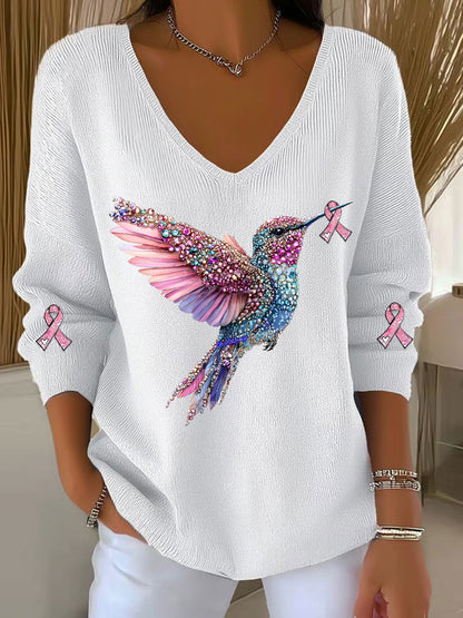 Frauen Brustkrebs Bewusstsein Kolibri Print Casual Top