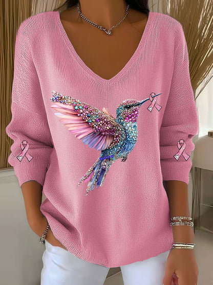 Frauen Brustkrebs Bewusstsein Kolibri Print Casual Top