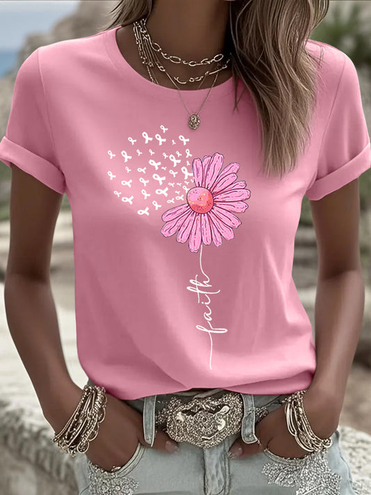 Frauen rosa Band Sonnenblumen druck Brustkrebs Sensi bilisierung Unterstützung T-Shirt