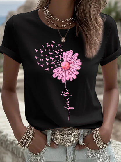Frauen rosa Band Sonnenblumen druck Brustkrebs Sensi bilisierung Unterstützung T-Shirt