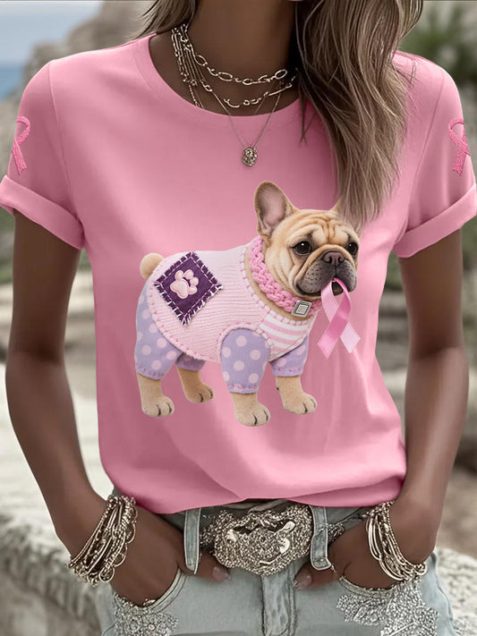 Frauen Rosa Hund Rosa Band Brustkrebs Sensi bilisierung T-Shirt