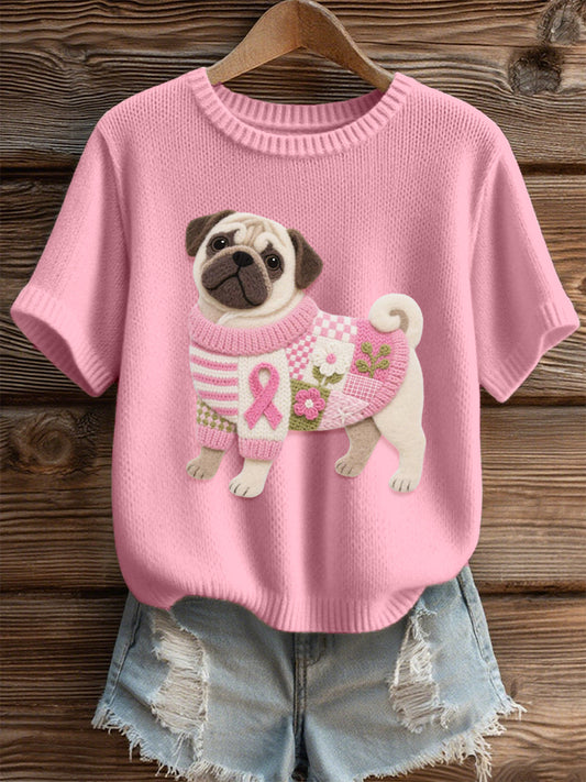 Gemütliches Strick oberteil für Damen, Mops, Filz kunst