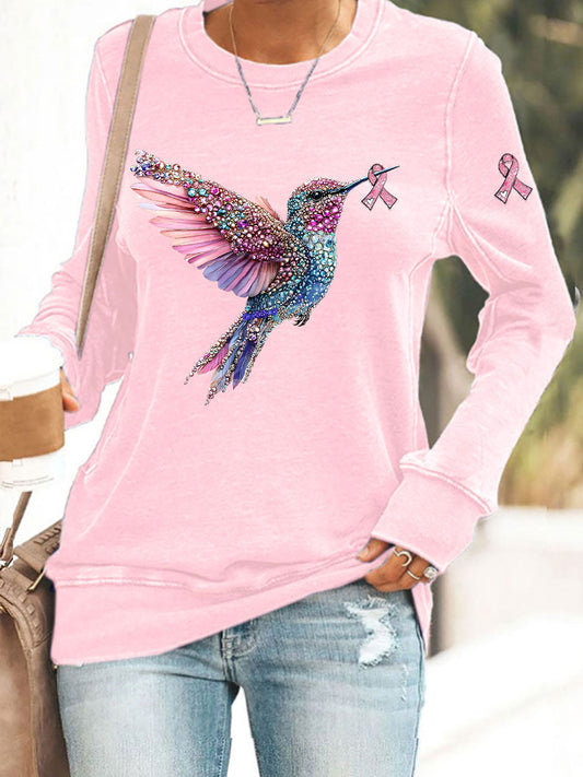 Damen Rosa Kolibri Print Casual Sweatshirt