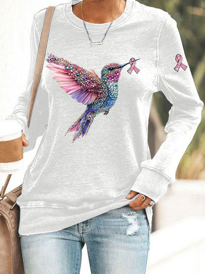 Damen Rosa Kolibri Print Casual Sweatshirt