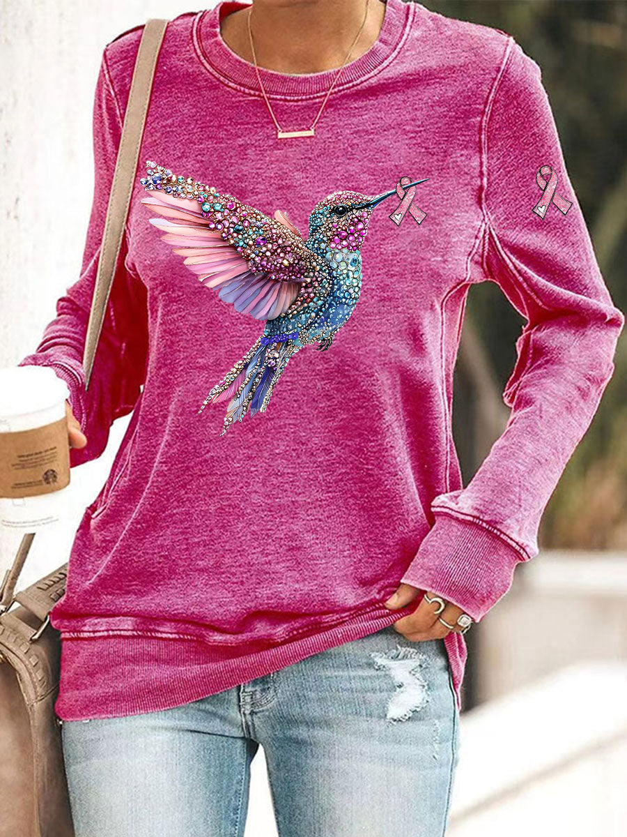 Damen Rosa Kolibri Print Casual Sweatshirt