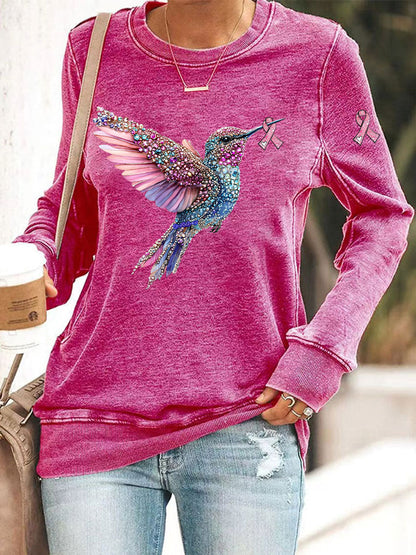 Damen Rosa Kolibri Print Casual Sweatshirt