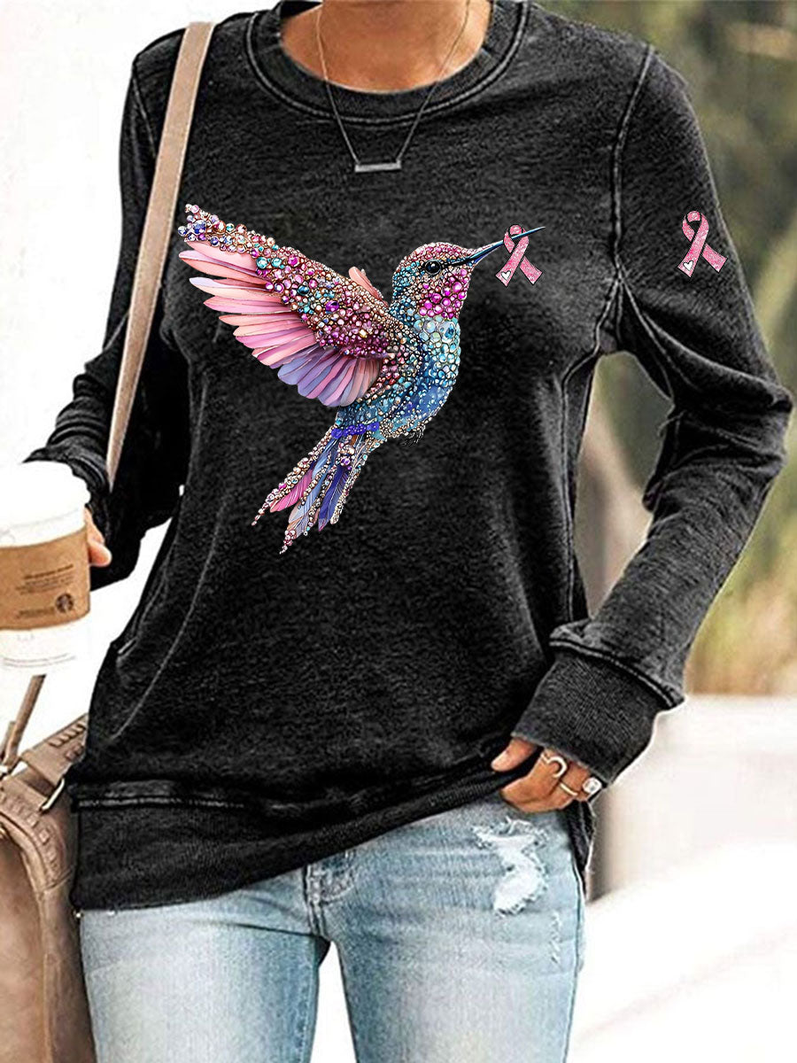 Damen Rosa Kolibri Print Casual Sweatshirt