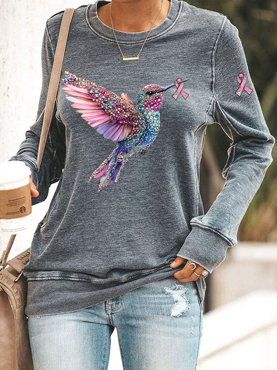 Damen Rosa Kolibri Print Casual Sweatshirt