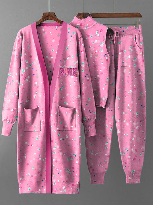 Dreiteiliges Damen-Vintage-Set aus rosafarbener Pailletten mantel
