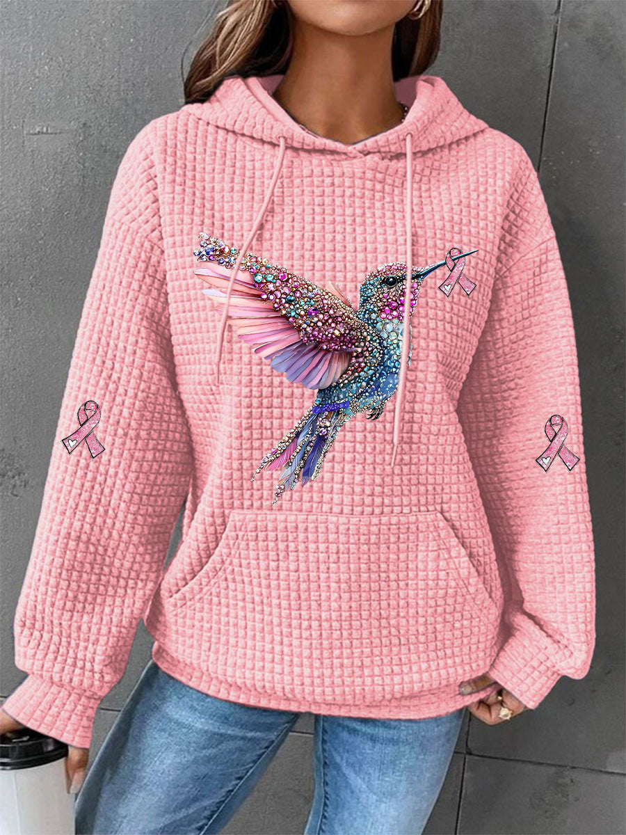 Damen-Kapuzen pullover mit rosafarbener Waffel druck