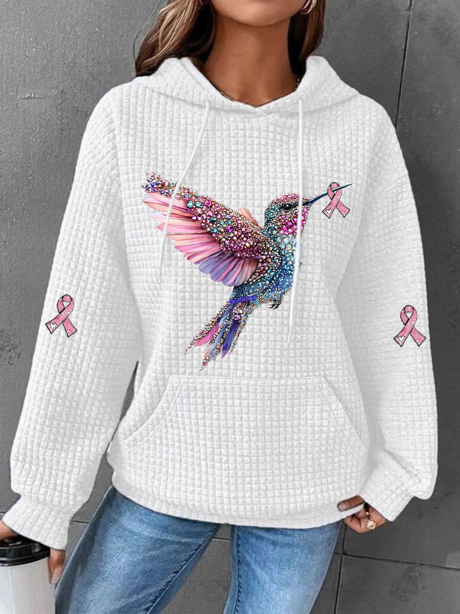 Damen-Kapuzen pullover mit rosafarbener Waffel druck