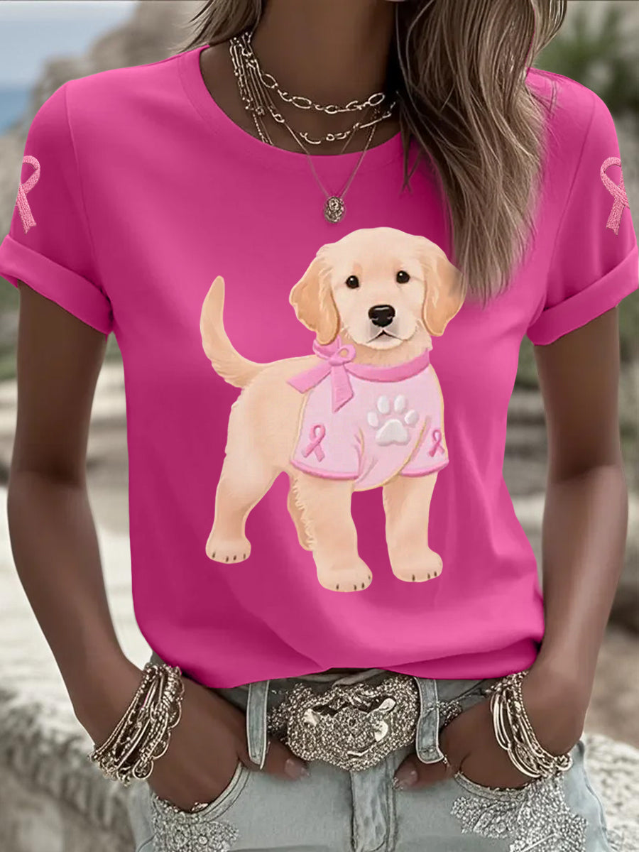 Frauen Rosa Hund Rosa Band Brustkrebs Sensi bilisierung T-Shirt