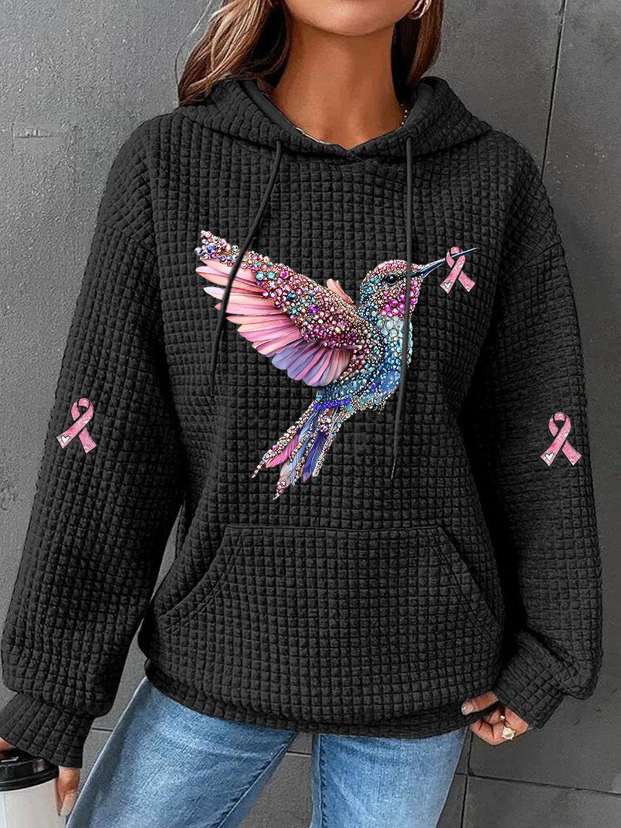 Damen-Kapuzen pullover mit rosafarbener Waffel druck