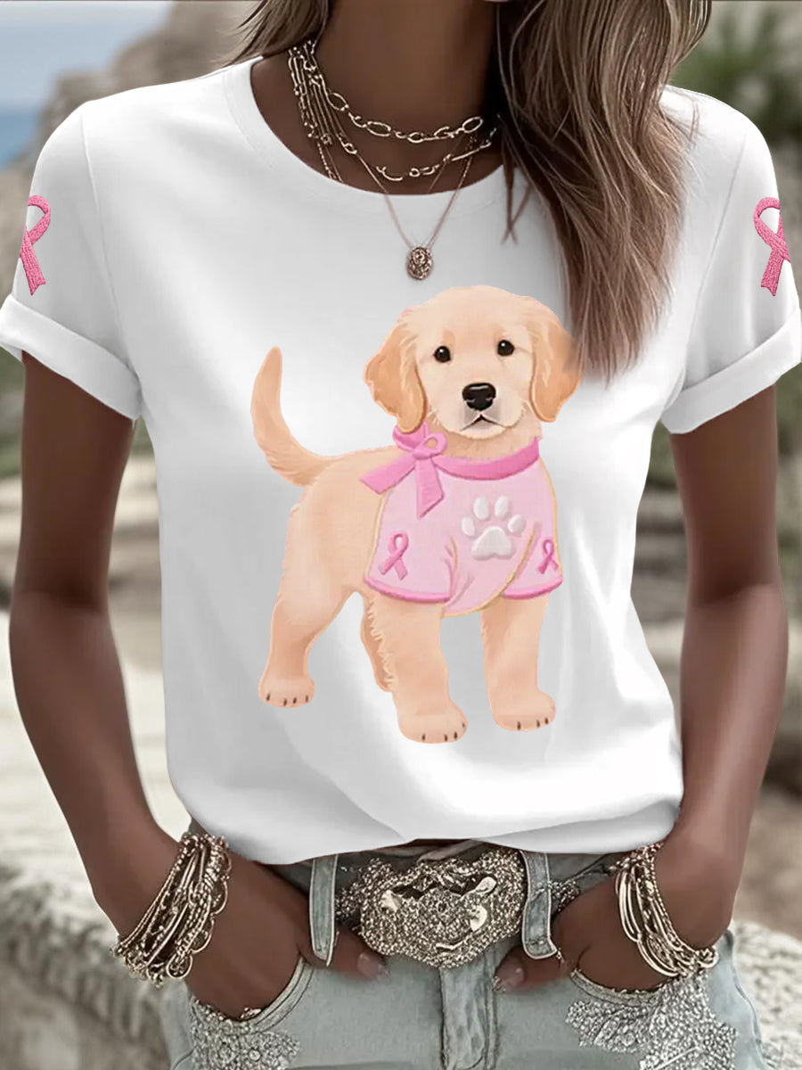 Frauen Rosa Hund Rosa Band Brustkrebs Sensi bilisierung T-Shirt