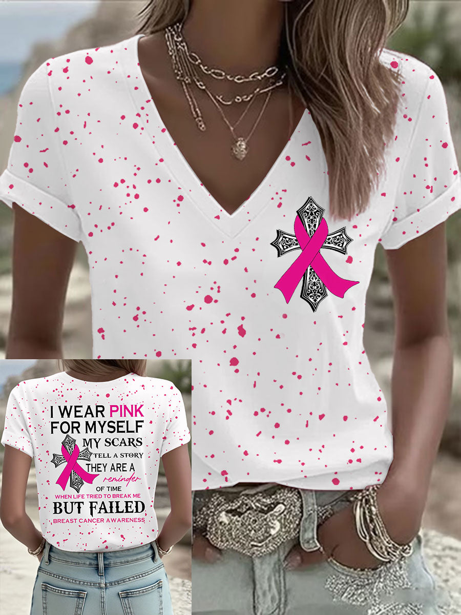 Frauen Brustkrebs Bewusstsein Ich trage Rosa für mich selbst Meine Narben erzählen eine Geschichte T-Shirt