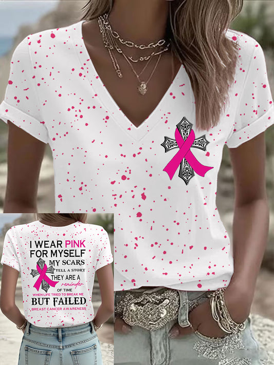 Frauen Brustkrebs Bewusstsein Ich trage Rosa für mich selbst Meine Narben erzählen eine Geschichte T-Shirt