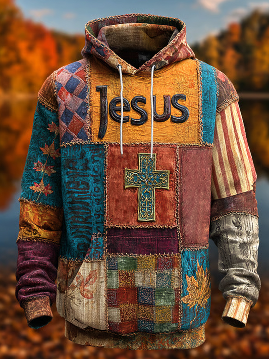 Herren Retro Casual Faith Cross Art Print Übergroße Schulter taschen Hoodie