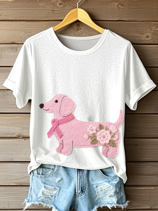 Frauen niedliches Dackel muster Filz kunst T-Shirt