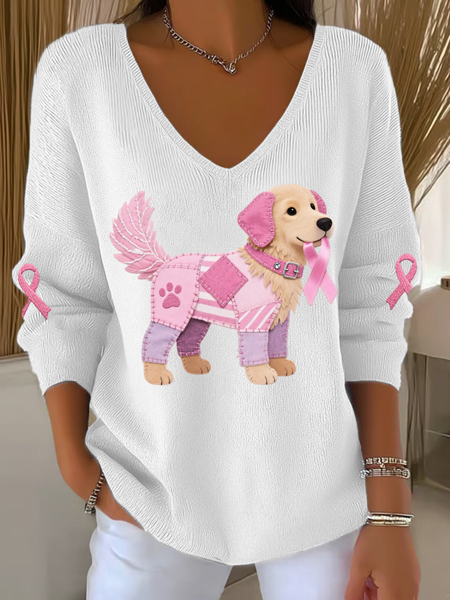Frauen Rosa Hund Rosa Band Brustkrebs Sensi bilisierung Unterstützung Langarm-Top
