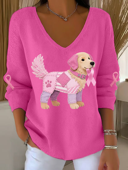 Frauen Rosa Hund Rosa Band Brustkrebs Sensi bilisierung Unterstützung Langarm-Top